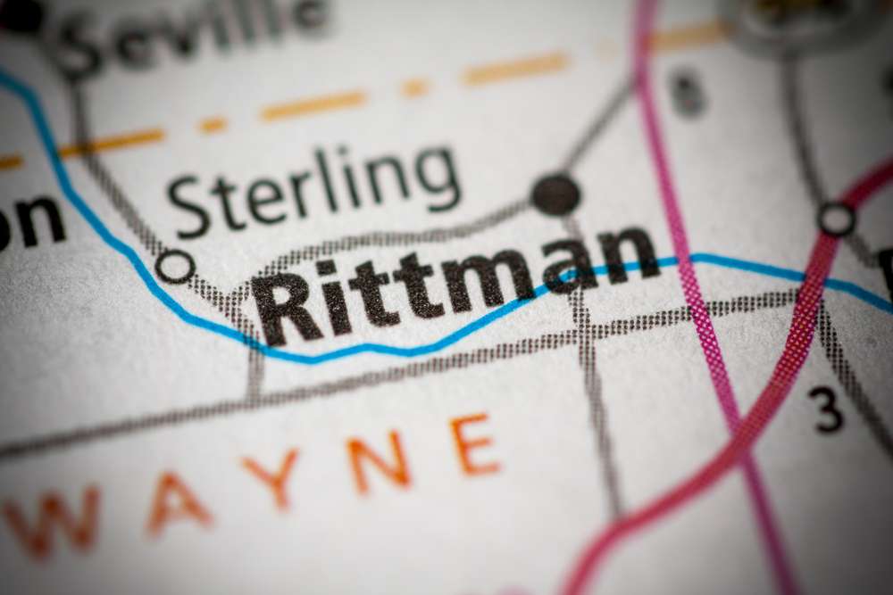 Map showing where rittman lies in the state