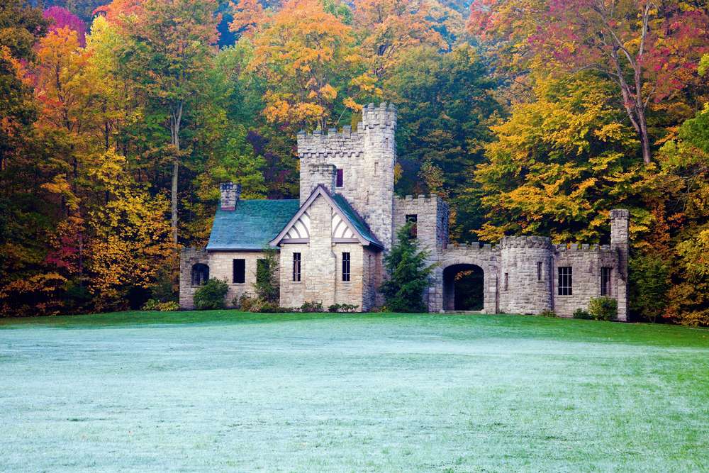 Squire castle on a dewy morning in willoughby hills