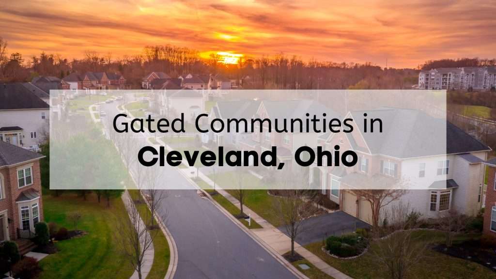 aerial view of gated community in Cleveland at sunset