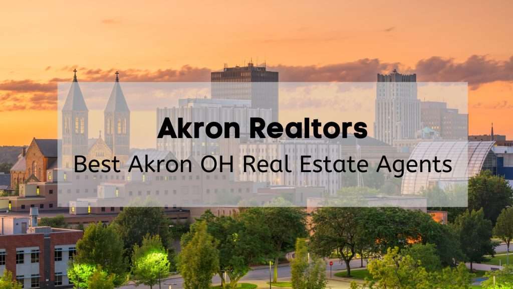 Akron, Ohio, USA downtown skyline at dusk.