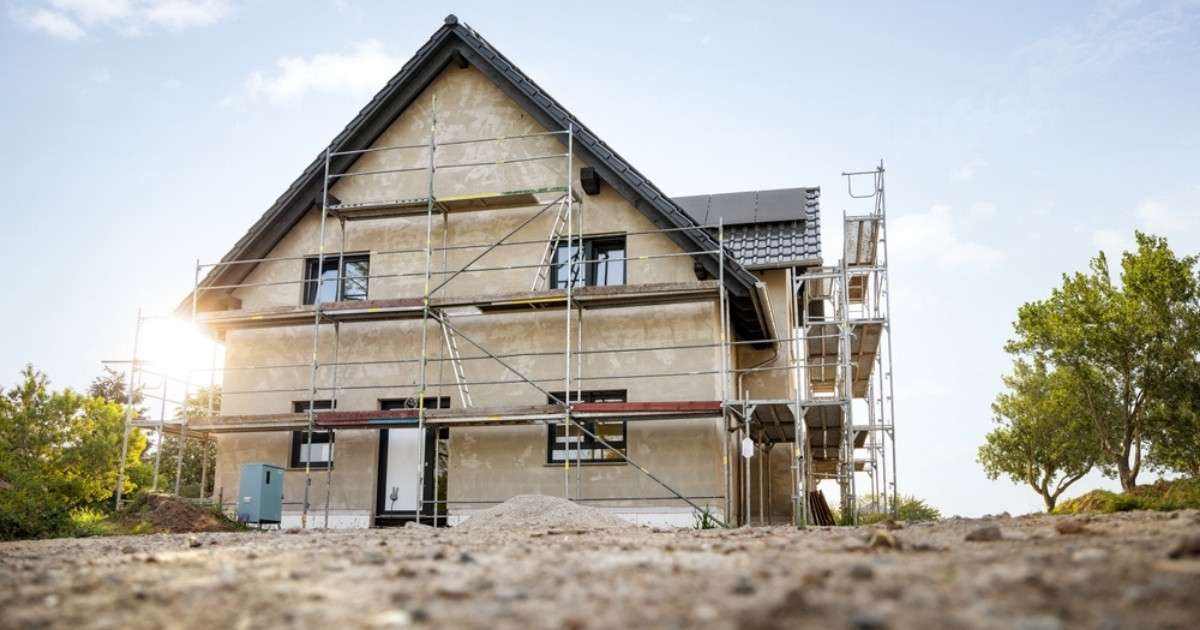 The exterior of a new construction home being built in Akron